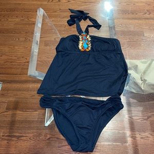 Badgley Mischka jeweled black Tankini 8